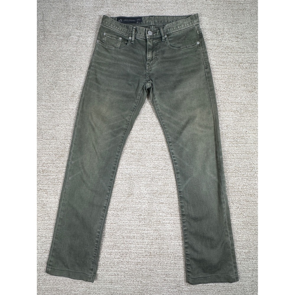 Armani Exchange Skinny Fit Jeans Mens 28 Olive Green Faded Denim Pants‎ 2014